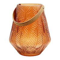 Amber Glass Leaf Lantern, 11"