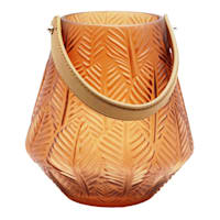 Amber Glass Leaf Lantern, 7"