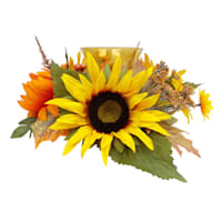 Sunflower & Mum Arrangement with Glass Candle Holder