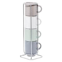Set of 4 Stacked Embossed Espresso Mugs, 3oz