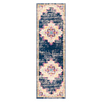 (D494) Found & Fable Floransa Blue & Pink Medallion Runner, 2x7