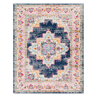 (D494) Found & Fable Floransa Blue & Pink Medallion Area Rug, 5x7