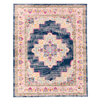 (D494) Found & Fable Floransa Blue & Pink Medallion Area Rug, 8x10