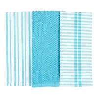 Set of 3 Mixed Nile Blue Flat Terry Kitchen Towels
