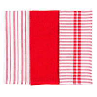 Set of 3 Mixed Red Flat Terry Kitchen Towels