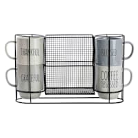 Speckled Sentiment Coffee Mugs with Cupkeeper Rack, 14oz