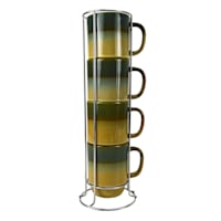 Set of 4 Stacked Brown & Tan Mugs, 14oz