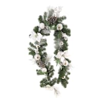 White Poinsettia, Ball & Pine Garland, 6'