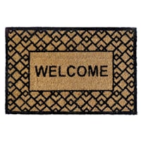 Welcome Black & Natural Coir Mat with Geometric Border, 22x34