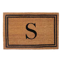 Providence Monogram S Black Natural Border Coir Mat, 18x27
