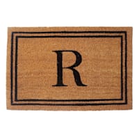 Providence Monogram R Black Natural Border Coir Mat, 18x27