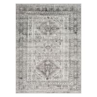 (D507) Monte Carlo Grey Medallion Border Area Rug, 5x7