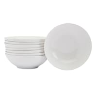 Set of 8 White Ceramic Dinner Bowls, 7.5"