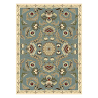 (D504) Empress Teal Jacobean Accent Rug, 5x7