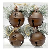 Holiday Hoedown 4-Count Brown Jingle Bell Shatterproof Ornaments