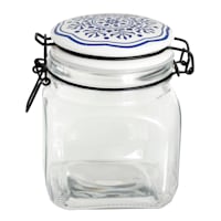 Blue & White Tile Top Canister, Medium