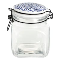Blue & White Tile Top Canister, Large