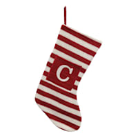 Red & White Striped Monogram Knit Stocking, C