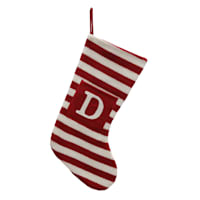 Red & White Striped Monogram Knit Stocking, D