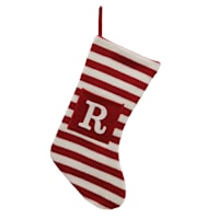 20" Red & White Striped Monogram Knit Stocking, R