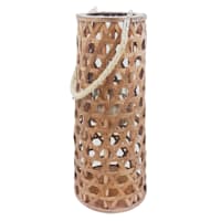 Brown Wood Cutout Lantern with Rope Handle, 20"