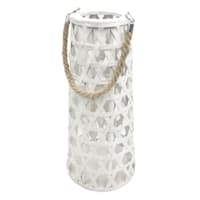 White Wood Cutout Lantern with Rope Handle, 16"