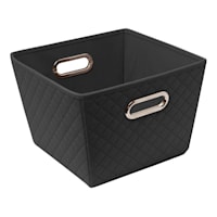 Square Black Quilted Storage Bin, 10.5"