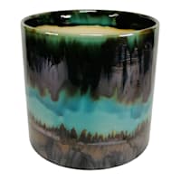 Blue Glazed Ceramic Pot, 6"