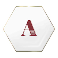 4.5" Maroon Monogram Gold Rim Hexagon Trinket Tray, A