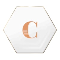 4.5" Orange Monogram Gold Rim Hexagon Trinket Tray, C