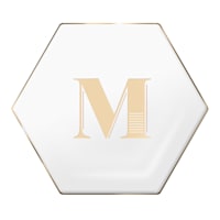 4.5" Yellow Monogram Gold Rim Hexagon Trinket Tray, M