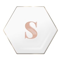 4.5" Peach Monogram Gold Rim Hexagon Trinket Tray, S