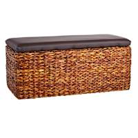 Woven Brown Jute Storage Trunk with Black Lid, Medium