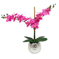 Pink Orchid Flower with Silver Ceramic Planter, 20.5"