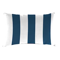 Awning Stripe Navy Blue Outdoor Lumbar Throw Pillow, 14x20