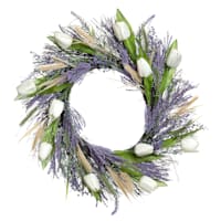 White Tulip & Lavender Floral Wreath, 24"