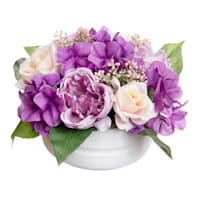 Purple Rose Flowers with Cement Planter, 12"