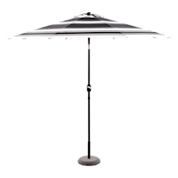 Laila Ali Modern Black & White Striped Round Outdoor Patio Crank & Tilt Umbrella, 9'