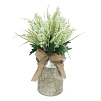 Green Heather Flowers with Metal Pot, 15"