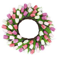 Pink & White Tulip Floral Wreath, 26"