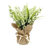 Green Heather Flowers with Burlap, 11"