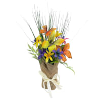 Assorted Yellow Flowers & Butterflies Burlap Bouquet, 12"