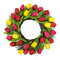 Assorted Pink & Yellow Tulip Wreath, 22"