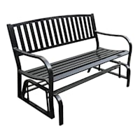 Black Slat Steel Glider Patio Bench