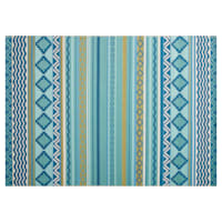 (E330) Mikayla Blue Multi-Colored Striped Indoor & Outdoor Area Rug, 5x8