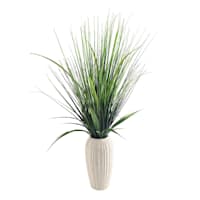 Grass Plant with White Ceramic Planter, 26"