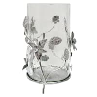 Grace Mitchell Silver Floral Hurricane Candle Holder, 11"