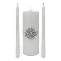 White Unscented Unity Candle Set with Brooch