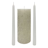 Silver Beaded Unscented Unity Candle Set