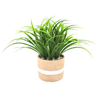 Green Grass Plant with Cement Planter, 9.5"